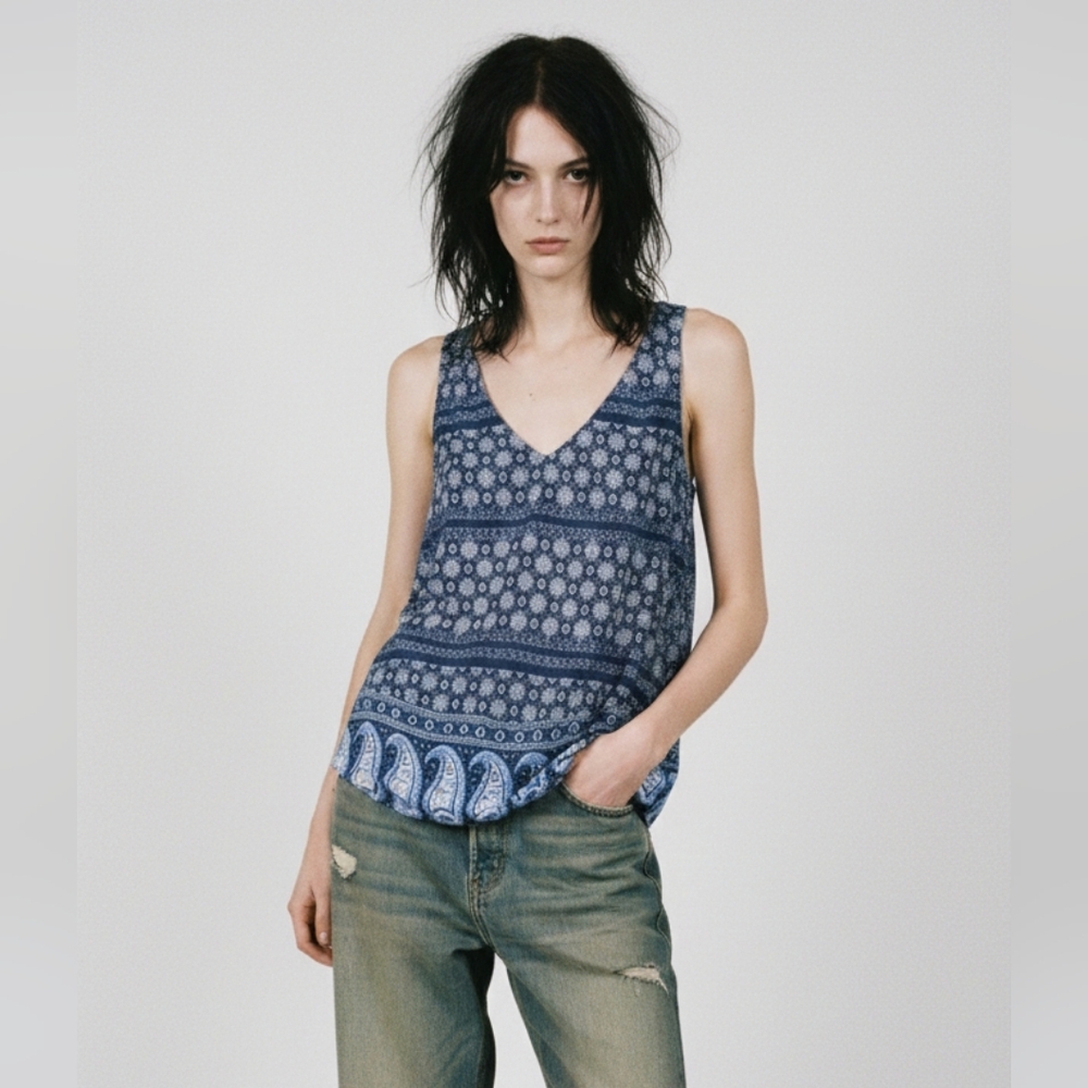 NWT Old Navy Blue Tank Floral Paisley Boho Hippie Festival S